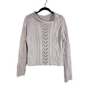 Amano Sweater Women S Cream Hand Knit Cable Chunky Vintage Cotton Coastal Preppy